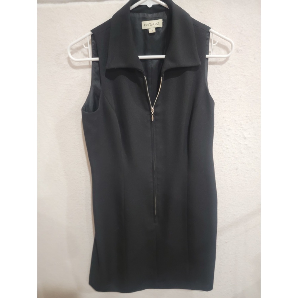 Vintage Ann Taylor Black Collared Zip Dress Corporate Goth Minimalist USA Made 4